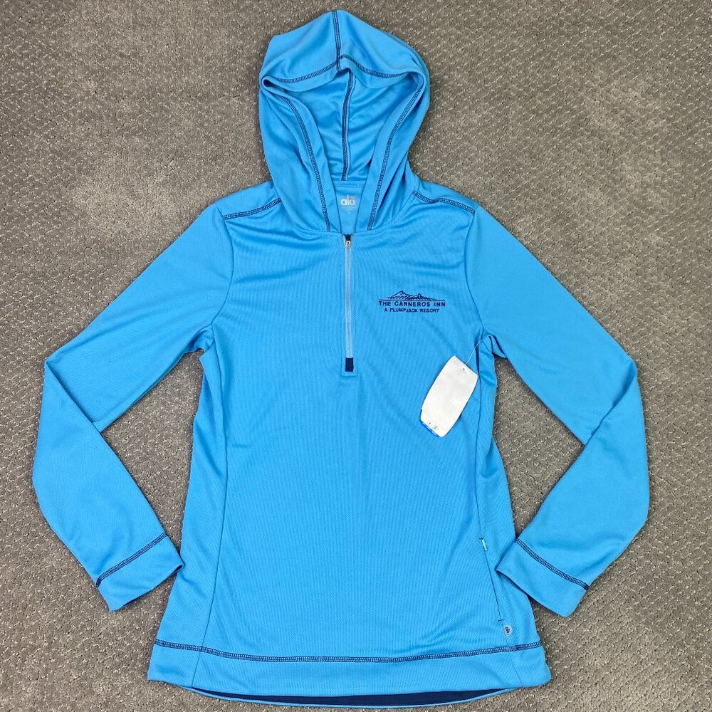 Alo Long Sleeve Pullover Hoodie Women's Large Blue Yoga Performance Activewear
